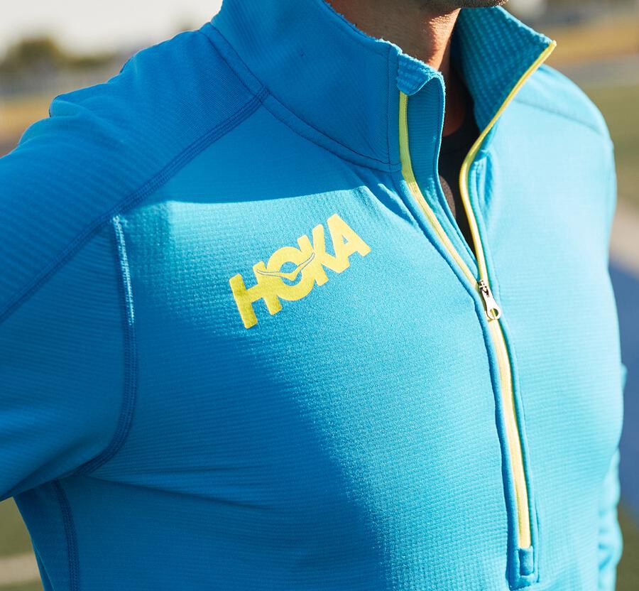 Hoka One One Tops Mens Blue - 1/2 Zip Midlayer - 89527OTRG